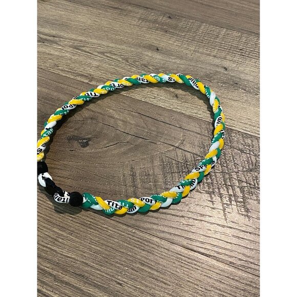 Triple Braided Sports Performance Titanium Necklace - Green, Yellow, & White - Picture 3 of 8